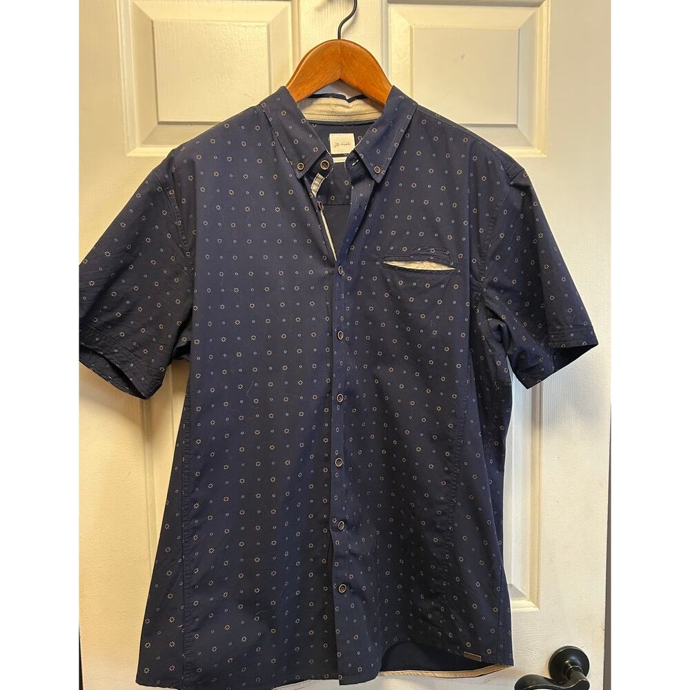 J.B. Holt Men's Navy Blue Dot Short Sleeve Button Down Shirt, Size 2XL